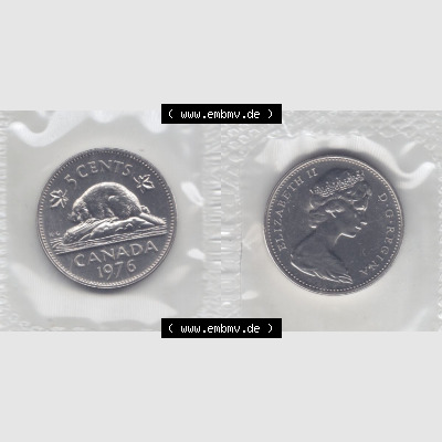 Kanada / Canada Umlaufmünze 1965-1978, 5 Cent 1976. Hier befindet sich die Horizontale Ansicht einer Umlaufmünze 1976 aus Kanada als Digitales Bild im online Katalog zum katalogisieren... Sammlung