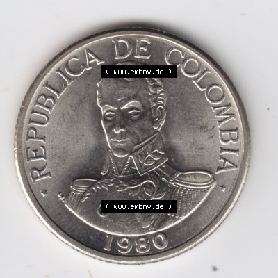 Kolumbien Umlaufmünzen 1980, 1 Peso. Hier befindet sich die Rückseite einer Umlaufmünze aus Kolumbien als Digitales Bild im... Sammlung
