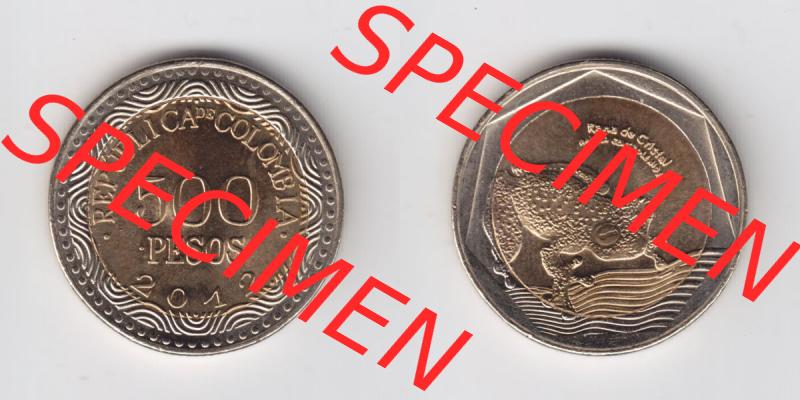 Kolumbien Umlaufmünzen 2012, 500 Pesos. Hier befindet sich die Vorderseite und Rückseite einer Umlaufmünze aus Kolumbien als Digitales Bild in horizontaler Ausrichtung im online... Sammlung