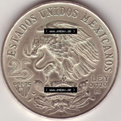 Münzen Mexiko / Mexico 1968-1968, 25 Pesos Olympia, Silbermünze. Hier befindet sich die Rückseite einer Silbermünze aus Mexiko / Mexico als Digitales Bild... Sammlung