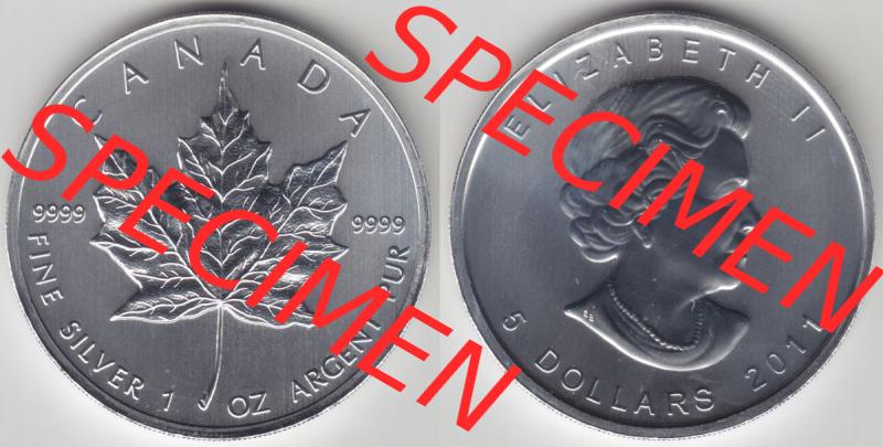 Kanada / Canada Silbermünze 2011, 5 Dollar Maple Leaf 9999er Silber weltweit berühmte Anlagemünze. Hier befindet sich die Vorderseite und Rückseite einer 5 Dollar Silbermünze... Sammlung