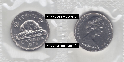 Kanada / Canada Umlaufmünze 1965-1978, 5 Cent 1976. Hier befindet sich die Horizontale Ansicht einer Umlaufmünze 1976 aus Kanada... Sammlung