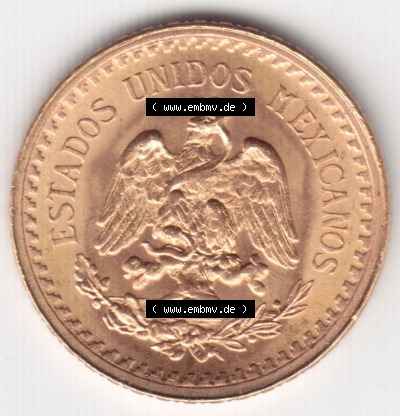 Münzen Mexiko / Mexico 1918-1948, Dos Y Medio Pesos Goldmünze 1945. Hier befindet sich die Rückseite einer Goldmünze aus Mexiko... Sammlung