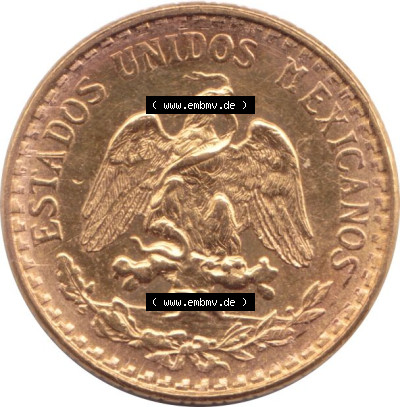 Münzen Mexiko / Mexico 1919-1948, Dos Pesos, 2 Pesos Goldmünze 1945. Hier befindet sich die Rückseite einer Goldmünze aus... Sammlung
