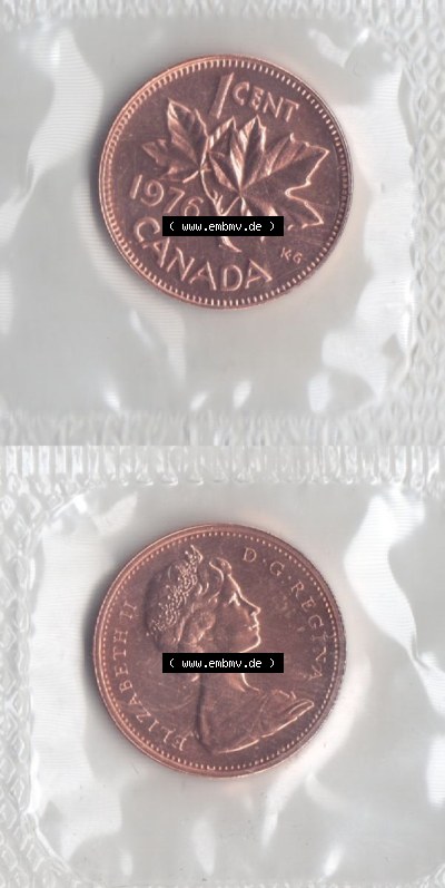 Kanada / Canada Umlaufmünze 1965-1977, 1 Cent 1976. Hier befindet sich die Vertikale Ansicht einer Umlaufmünze 1976 aus Kanada... Sammlung