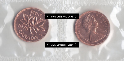 Kanada / Canada Umlaufmünze 1965-1977, 1 Cent 1976. Hier befindet sich die Horizontale Ansicht einer Umlaufmünze 1976 aus Kanada... Sammlung