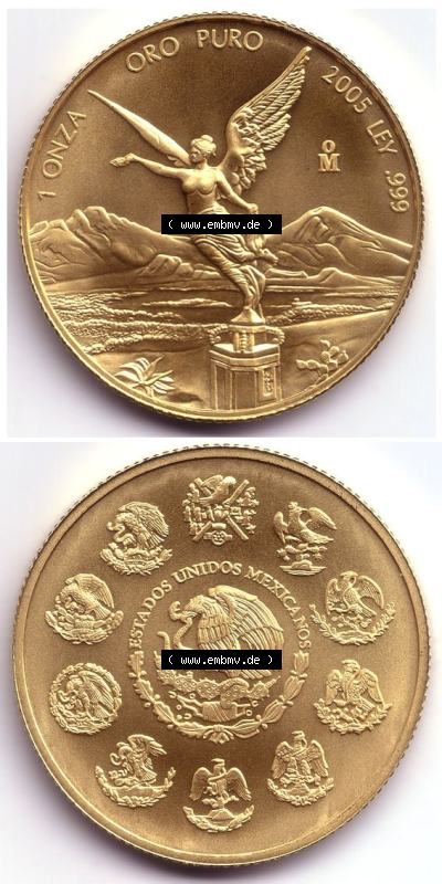 Münzen Mexiko / Mexico 1982-heute, 1 Onza - Unze Libertad Goldmünze 2005. Hier befindet sich eine Goldmünze aus Mexiko / Mexico... Sammlung