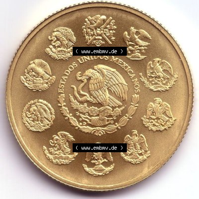 Münzen Mexiko / Mexico 1982-heute, 1 Onza - Unze Libertad Goldmünze 2005. Hier befindet sich die Rückseite einer Goldmünze... Sammlung