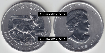 Kanada / Canada Silbermünze 2013-2013, 5 Dollars Wildlife Antilope. Hier befindet sich die Vorderseite und Rückseite einer Silbermünze... Sammlung