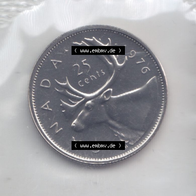 Kanada / Canada Umlaufmünze 1968-1978, 25 Cent 1976. Hier befindet sich die Vorderseite einer Umlaufmünze 1976 aus Kanada als... Sammlung