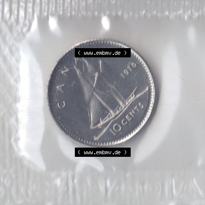 Kanada / Canada Umlaufmünze 1969-1978, 10 Cents 1976. Hier befindet sich die Vorderseite einer Umlaufmünze 1976 aus Kanada als Digitales Bild im online Katalog zum katalogisieren... Sammlung