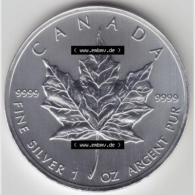 Kanada / Canada Silbermünze 2011, 5 Dollar Maple Leaf 9999er Silber weltweit berühmte Anlagemünze. Hier befindet sich die Vorderseite einer 5 Dollar Silbermünze aus... Sammlung