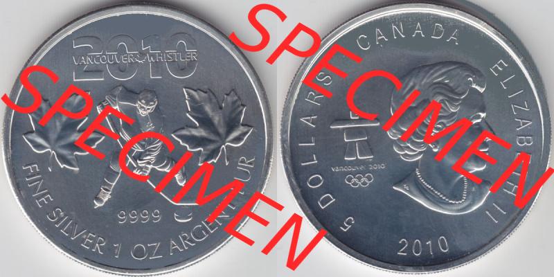 Kanada / Canada Silbermünze 2010, 5 Dollar Vancouver Olympics 2010, Hockey. Hier befindet sich die Vorderseite und Rückseite einer 5 Dollar Silbermünze aus Kanada... Sammlung