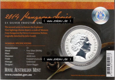 Münze Australien 2014, 1 Dollar Känguru Silbermünze in Coinkarte (2) Sammlung