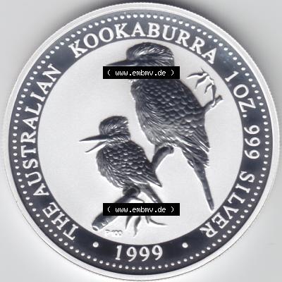 Münze Australien Kookaburra 1 Dollar 1-OZ Silver / 1 Unze Silber 1999 (1) Sammlung