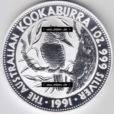 Münze Australien Kookaburra 1 Dollar 1991 (1) Sammlung
