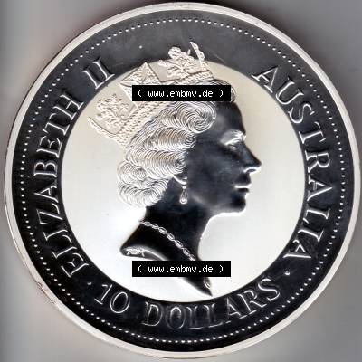 Münze Australien Kookaburra 10 Dollar 10-OZ Silver / 10 Unzen Silber 1993 (2) Sammlung