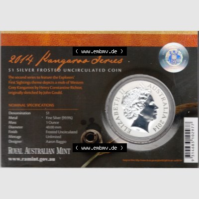 Münze Australien 2014, 1 Dollar Känguru Silbermünze in Coinkarte (2) Sammlung