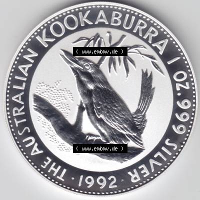 Münze Australien Kookaburra 1 Dollar 1-OZ 1992 (1) Sammlung