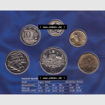 Münze Australien Umlaufmünzen 2001, KMS, Münzsatz von Australien (1) Sammlung