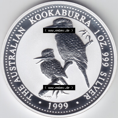 Münze Australien Kookaburra 1 Dollar 1-OZ Silver / 1 Unze Silber 1999 (1) Sammlung