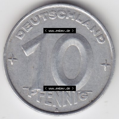 1952, A 10 Pfennig Münzen-Vorderseite Deutschland der DDR, der Deutschen Demokratischen Republik, die DDR Münzen können auf EMBMV im Katalog katalogisiert und verwaltet... Sammlung