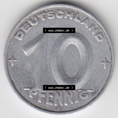 1953, E 10 Pfennig Münzen-Vorderseite Deutschland der DDR, der Deutschen Demokratischen Republik, die DDR Münzen können auf EMBMV im Katalog katalogisiert und verwaltet... Sammlung