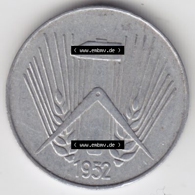 1952, A 10 Pfennig Münzen-Rückseite Deutschland der DDR, der Deutschen Demokratischen Republik, die DDR Münzen können auf EMBMV im Katalog katalogisiert und verwaltet... Sammlung