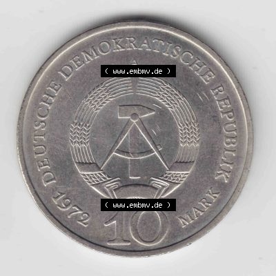 1972, 10 Mark der DDR Buchenwald, Münzen-Rückseite mit DDR-Wappen auf einen Digitalen Bild, der Münze aus Deutschland der DDR, der Deutschen Demokratischen Republik,... Sammlung