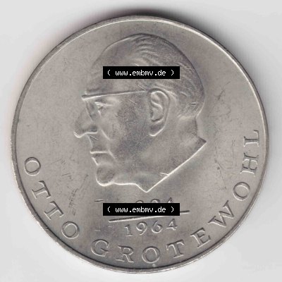 1973, 20 Mark Otto Grotewohl, Münzen-Vorderseite mit dem Motiv der Münze auf einen Digitalen Bild, der Münze aus Deutschland der DDR, der Deutschen Demokratischen... Sammlung