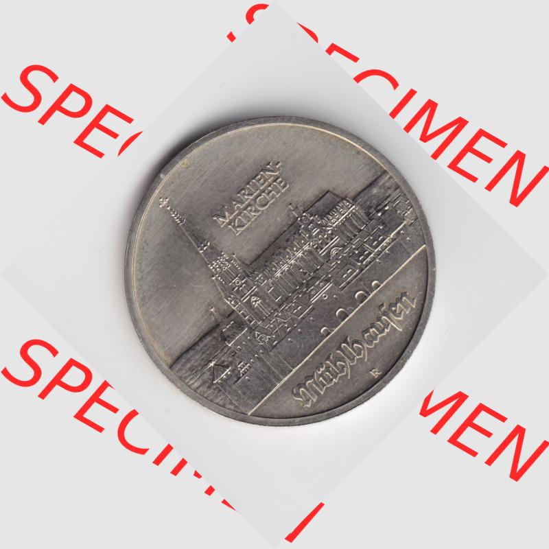 1989, 5 Mark Marienkirche, Mühlhausen, Münzen-Vorderseite mit Motiv der DDR Gedenkmünze auf einen Digitalen Bild, der Münze aus Deutschland der DDR, der... Sammlung