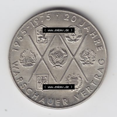 1975, 10 Mark DDR Gedenkmünze, 20 Jahre Warschauer-Vetrag, Münzen-Vorderseite mit Motiv der DDR Gedenkmünze auf einen Digitalen Bild, der Münze aus Deutschland... Sammlung