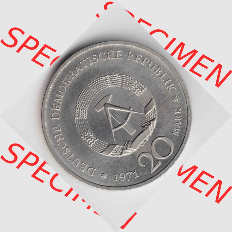 1971, 20 Mark Heinrich Mann 1871-1950, Münzen-Rückseite mit DDR-Wappen auf einen Digitalen Bild, der Münze aus Deutschland der DDR, der Deutschen Demokratischen Republik,... Sammlung