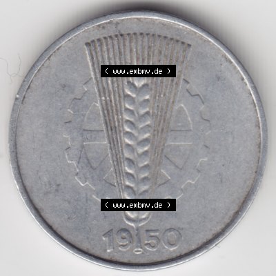1950, A 50 Pfennig Münzen-Rückseite mit Wappen Deutschland der DDR, der Deutschen Demokratischen Republik, die DDR Münzen können auf EMBMV im Katalog katalogisiert... Sammlung