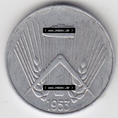1953, E 10 Pfennig Münzen-Rückseite Deutschland der DDR, der Deutschen Demokratischen Republik, die DDR Münzen können auf EMBMV im Katalog katalogisiert und verwaltet... Sammlung