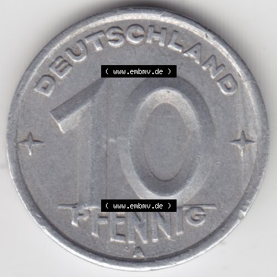 1948, A 10 Pfennig Münze Deutschland der DDR, der Deutschen Demokratischen Republik, die DDR Münzen können auf EMBMV im Katalog katalogisiert und verwaltet werden Sammlung