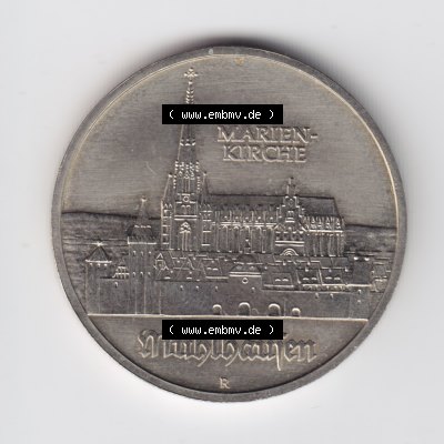 1989, 5 Mark Marienkirche, Mühlhausen, Münzen-Vorderseite mit Motiv der DDR Gedenkmünze auf einen Digitalen Bild, der Münze aus Deutschland der DDR, der... Sammlung