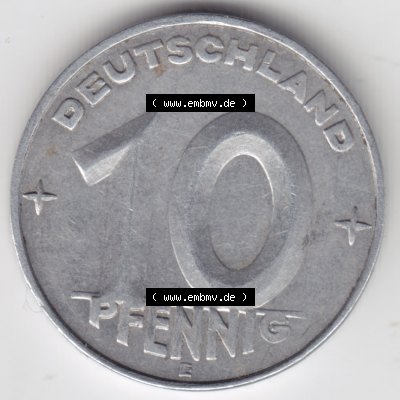 1952, E 10 Pfennig Münzen-Vorderseite Deutschland der DDR, der Deutschen Demokratischen Republik, die DDR Münzen können auf EMBMV im Katalog katalogisiert und verwaltet... Sammlung