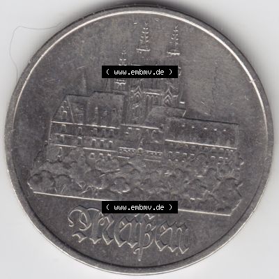 1983, 5 Mark, Meißener Burgberg mit Dom und Albrechtsburg, Münzen-Vorderseite mit Motiv der DDR Gedenkmünze auf einen Digitalen Bild, der Münze aus Deutschland... Sammlung