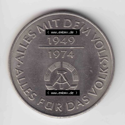 1974, 10 Mark Alles mit dem Volk, Alles für das Volk, Münzen-Vorderseite mit dem Motiv der Münze auf einen Digitalen Bild, der Münze aus Deutschland der DDR,... Sammlung