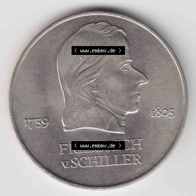 1972, 20 Mark Friedrich v. Schiller, Münzen-Vorderseite mit dem Motiv der Münze auf einen Digitalen Bild, der Münze aus Deutschland der DDR, der Deutschen... Sammlung