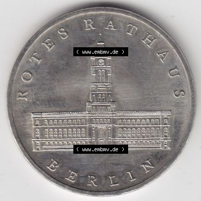 1987, 5 Mark A Rotes Rathaus in Berlin, Münzen-Vorderseite mit Motiv der DDR Gedenkmünze auf einen Digitalen Bild, der Münze aus Deutschland der DDR, der Deutschen... Sammlung