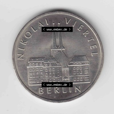 1987, 5 Mark DDR-Gedenkmünze Nikolai Viertel Berlin, Münzen-Vorderseite mit Motiv der DDR Gedenkmünze auf einen Digitalen Bild, der Münze aus Deutschland der DDR,... Sammlung