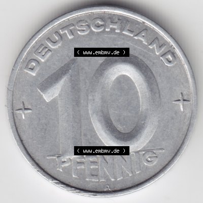 1953, A 10 Pfennig Münzen-Vorderseite Deutschland der DDR, der Deutschen Demokratischen Republik, die DDR Münzen können auf EMBMV im Katalog katalogisiert und verwaltet... Sammlung