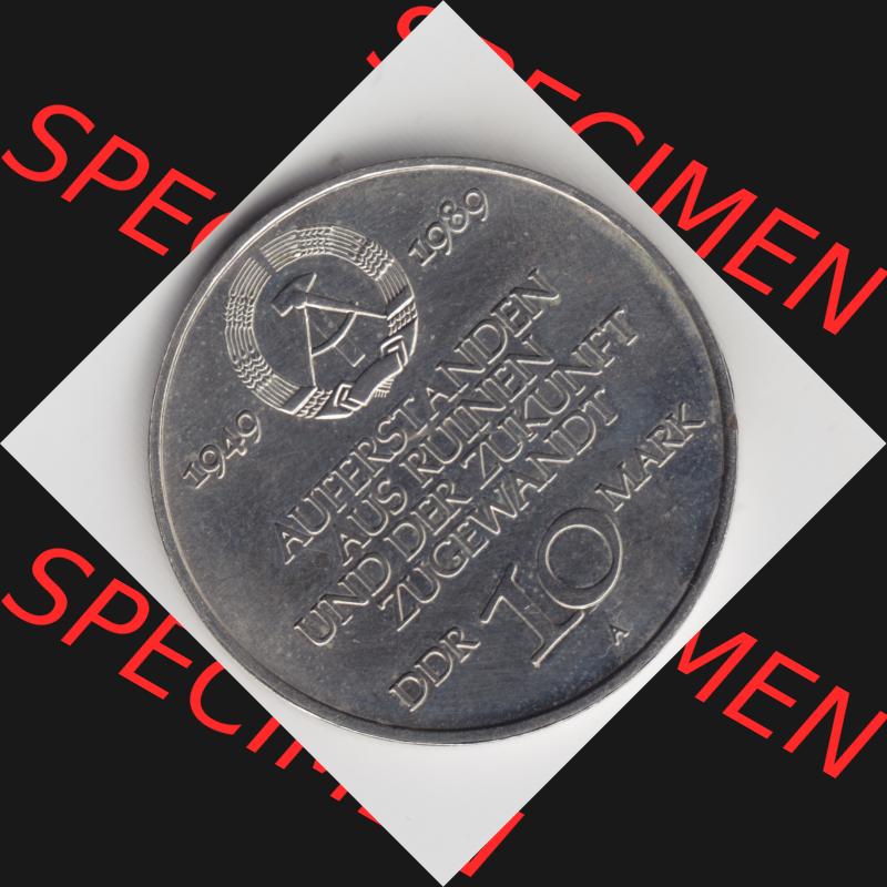 1989, 10 Mark A 40 Jahre DDR, Deutsche Demokratische Republik, Münzen-Rückseite mit DDR-Wappen und Wert in Mark im Zahlungsverkehr zur DDR-Zeiten auf einen Digitalen Bild,... Sammlung