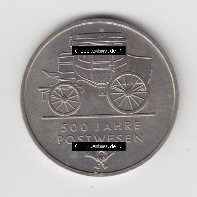 1990, 5 Mark 500 Jahre Postwesen, Münzen-Vorderseite mit Motiv der DDR Gedenkmünze auf einen Digitalen Bild, der Münze aus Deutschland der DDR, der Deutschen Demokratischen... Sammlung