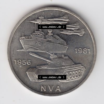 1981, 10 Mark 1956-1981 NVA, 25 Jahre NVA, Münzen-Vorderseite mit Motiv der DDR Gedenkmünze auf einen Digitalen Bild, der Münze aus Deutschland der DDR, der... Sammlung