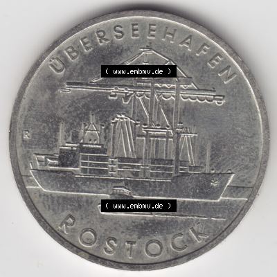 1988, 5 Mark A Überseehafen Rostock, Semicontainerschiff, Münzen-Vorderseite mit Motiv der DDR Gedenkmünze auf einen Digitalen Bild, der Münze aus Deutschland... Sammlung
