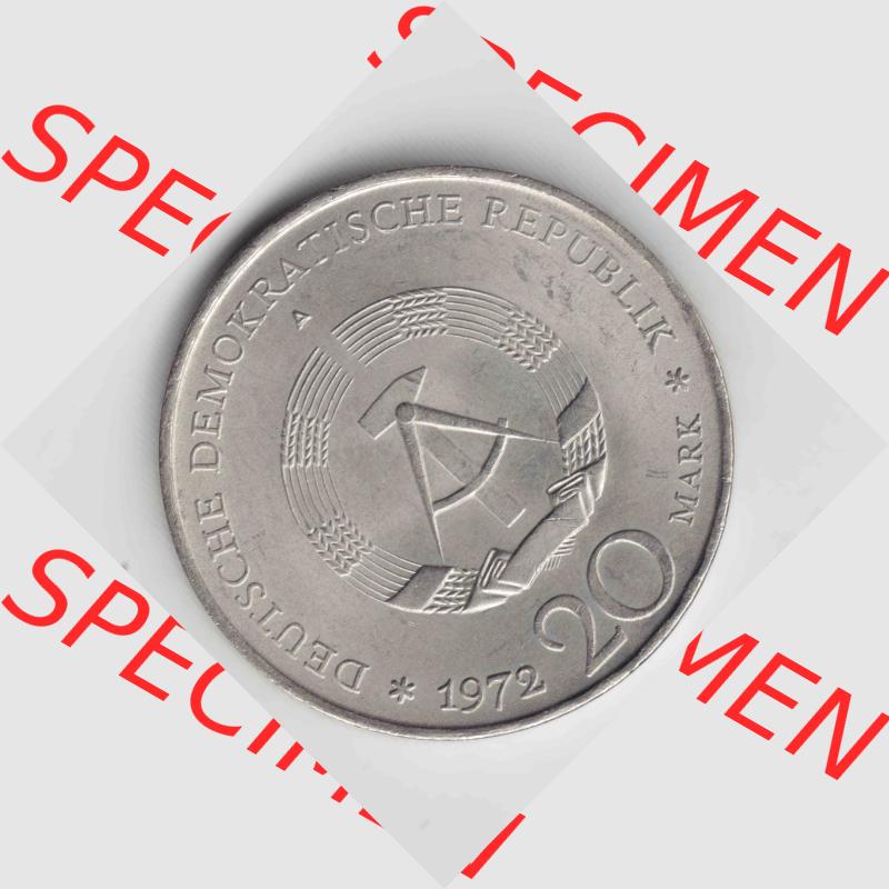 1972, 20 Mark Wilhelm Pieck, Münzen-Rückseite mit DDR-Wappen auf einen Digitalen Bild, der Münze aus Deutschland der DDR, der Deutschen Demokratischen Republik,... Sammlung