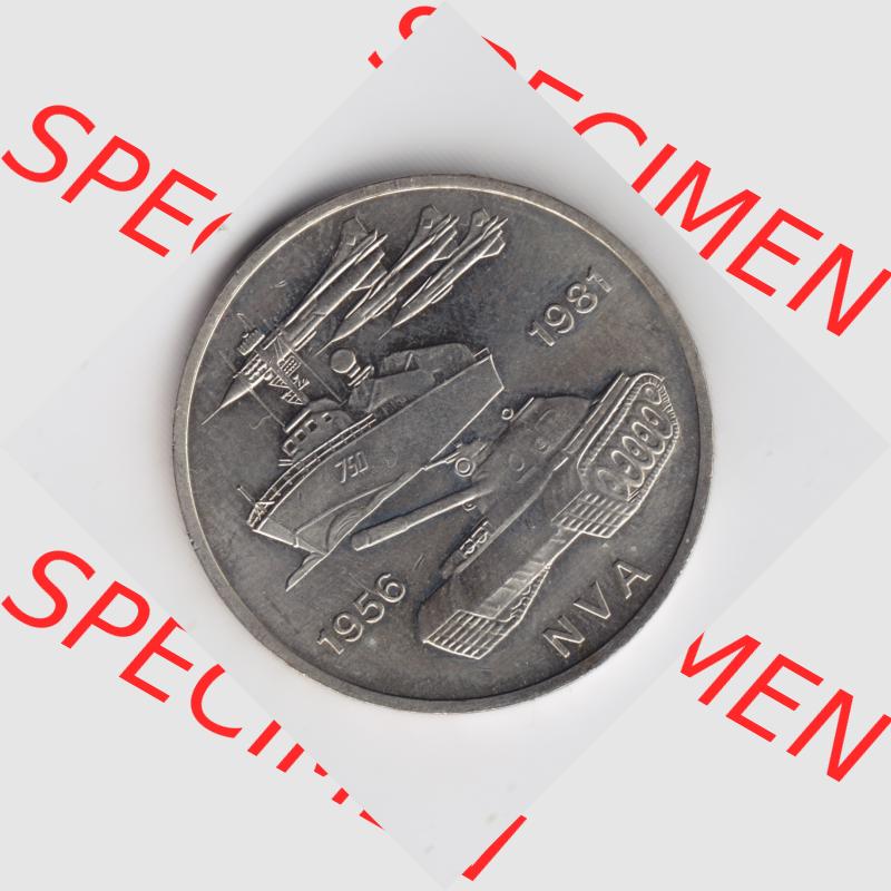 1981, 10 Mark 1956-1981 NVA, 25 Jahre NVA, Münzen-Vorderseite mit Motiv der DDR Gedenkmünze auf einen Digitalen Bild, der Münze aus Deutschland der DDR, der... Sammlung